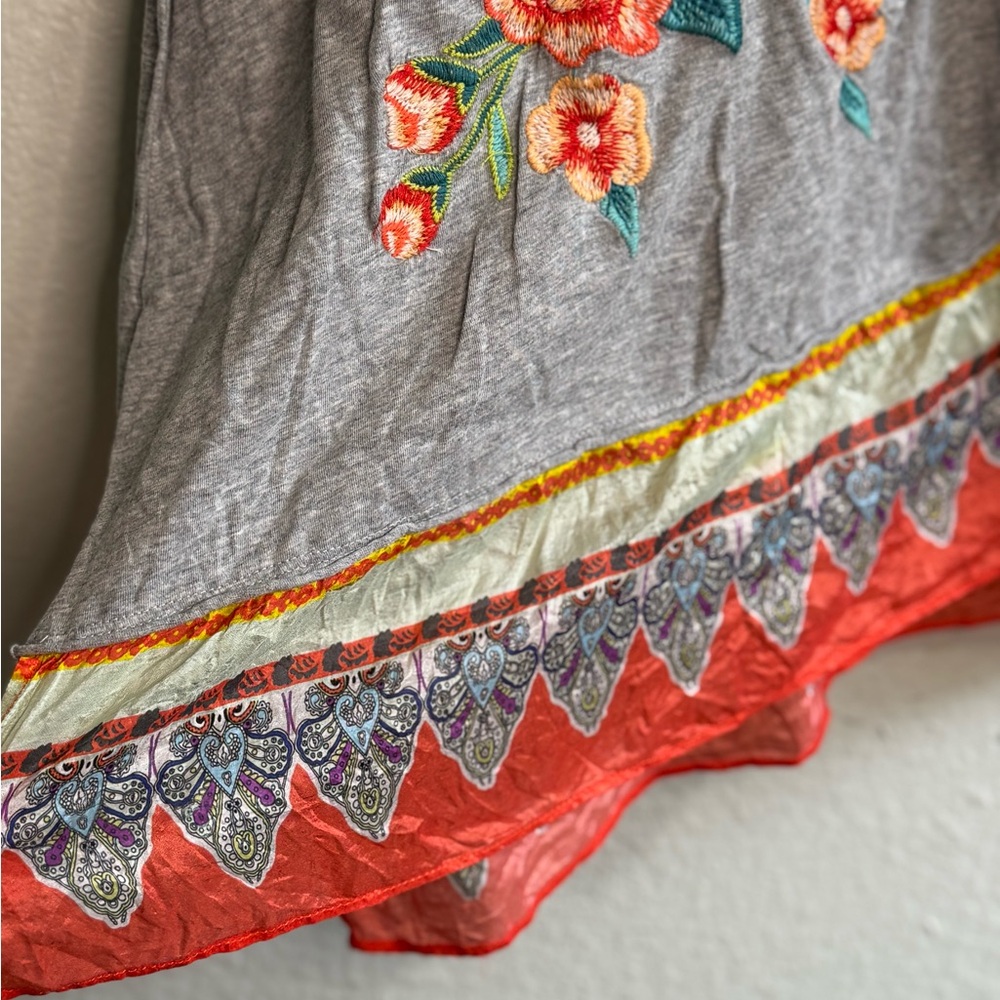 Johnny Was Gray Orange Embellished Graphic Tunic - Picture 5 of 10